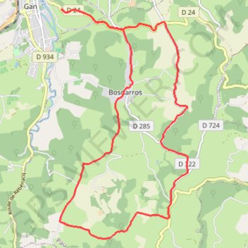 Itinéraire Gan-Pindats-Bosdarros, distance, dénivelé, altitude, carte, profil, trace GPS
