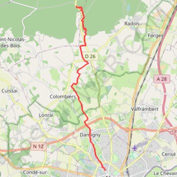 Itinéraire Rocher du Vignage - Alençon, distance, dénivelé, altitude, carte, profil, trace GPS