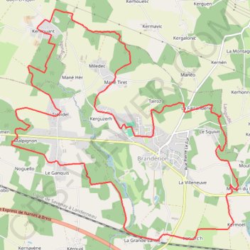 Itinéraire Brandérion circuit pedestre 16km, distance, dénivelé, altitude, carte, profil, trace GPS
