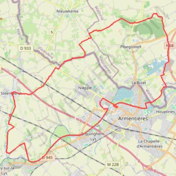 Itinéraire La Lys du plat pays entre Serpentine et Warnave - Armentières, distance, dénivelé, altitude, carte, profil, trace GPS