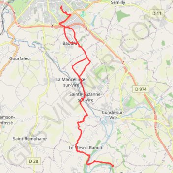 Itinéraire Les Roches du Ham - Saint-Lô, distance, dénivelé, altitude, carte, profil, trace GPS