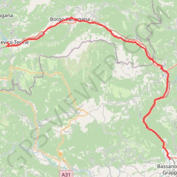 Itinéraire Levico Terme Bassano del Grappa, distance, dénivelé, altitude, carte, profil, trace GPS