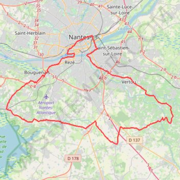 Itinéraire Chateau Thébaud - Saint Fiacre - Nantes, distance, dénivelé, altitude, carte, profil, trace GPS