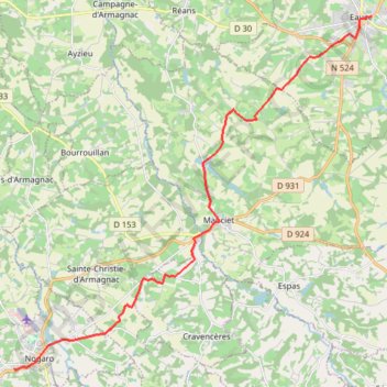 Itinéraire Eauze - Nogaro, distance, dénivelé, altitude, carte, profil, trace GPS