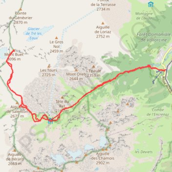 Itinéraire Mont Buet depuis le village du Buet, distance, dénivelé, altitude, carte, profil, trace GPS