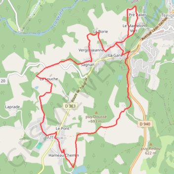 Itinéraire Le rocher des folles - Affieux, distance, dénivelé, altitude, carte, profil, trace GPS