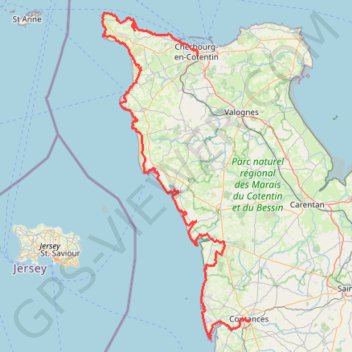 Itinéraire GR223 - Cherbourg à Coutances, distance, dénivelé, altitude, carte, profil, trace GPS