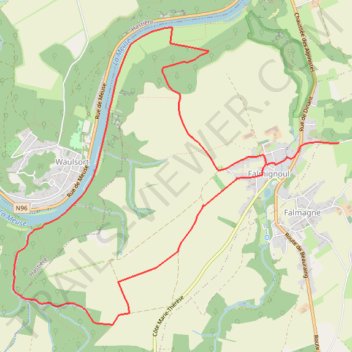 Itinéraire 2026-08-18_22h24m38_falmignoul__,cascatelles, distance, dénivelé, altitude, carte, profil, trace GPS