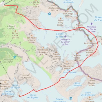 Itinéraire Col du Chardonnet (Mont Blanc) : Traversée Aiguille des Grands Montets → Le Tour (Les 3 Cols), distance, dénivelé, altitude, carte, profil, trace GPS