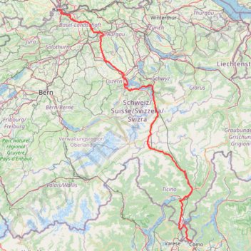 Itinéraire De Bâle à Chiasso, distance, dénivelé, altitude, carte, profil, trace GPS