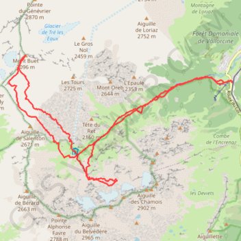 Itinéraire Buet col glacier d'Anneuley, distance, dénivelé, altitude, carte, profil, trace GPS