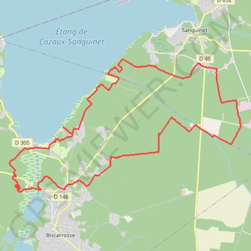 Itinéraire Boucle VTT Sanguinet - Biscarrosse, distance, dénivelé, altitude, carte, profil, trace GPS