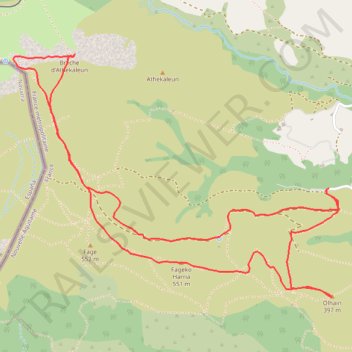 Itinéraire Fageko Harria et Brèche d'Athekaleun en circuit depuis Lehenbizkai, distance, dénivelé, altitude, carte, profil, trace GPS