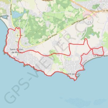 Itinéraire Boucle Saint-Gildas de Rhuys au Roaliguen, distance, dénivelé, altitude, carte, profil, trace GPS