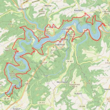 Itinéraire Circuit du Lac de la Haute Sûre, distance, dénivelé, altitude, carte, profil, trace GPS