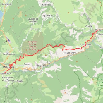 Itinéraire Mont-Louis - Olette, distance, dénivelé, altitude, carte, profil, trace GPS