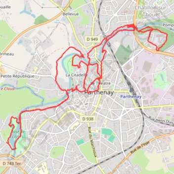 Itinéraire Balade autour de Parthenay, distance, dénivelé, altitude, carte, profil, trace GPS