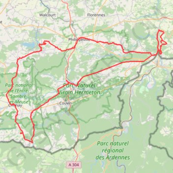 Itinéraire Chimay, distance, dénivelé, altitude, carte, profil, trace GPS