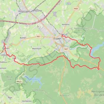 Itinéraire Dolhain - Goé - Barrage - Eupen, distance, dénivelé, altitude, carte, profil, trace GPS