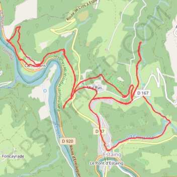 Itinéraire Autour d'Estaing, distance, dénivelé, altitude, carte, profil, trace GPS