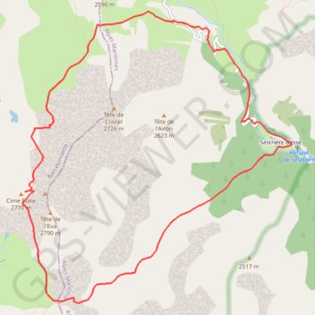 Itinéraire Refuge de Sestrière - Cime de la Plate, distance, dénivelé, altitude, carte, profil, trace GPS