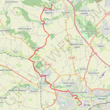 Itinéraire Arras - Notre-Dame-de-Lorette, distance, dénivelé, altitude, carte, profil, trace GPS