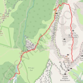 Itinéraire Dent de Crolles - descente par le Trou du Glaz jusqu'au parking des Ayes, distance, dénivelé, altitude, carte, profil, trace GPS