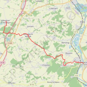Itinéraire De l'Orvanne de Villeneuve-la-Dondagre à Villeneuve-sur-Yonne, distance, dénivelé, altitude, carte, profil, trace GPS