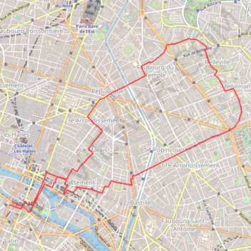 Itinéraire Paris Saint Michel boucle Belleville, distance, dénivelé, altitude, carte, profil, trace GPS