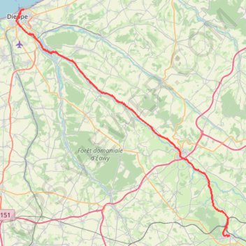 Itinéraire Dieppe - Forges-les-Eaux, distance, dénivelé, altitude, carte, profil, trace GPS