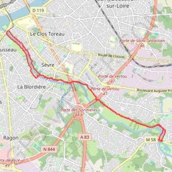 Itinéraire Pirmil - Vertou, distance, dénivelé, altitude, carte, profil, trace GPS