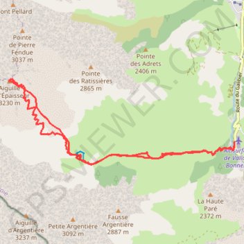 Itinéraire Epaisseur, distance, dénivelé, altitude, carte, profil, trace GPS
