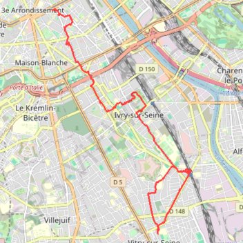 Itinéraire De Paris à Vitry - Le street art franchit le périph, distance, dénivelé, altitude, carte, profil, trace GPS