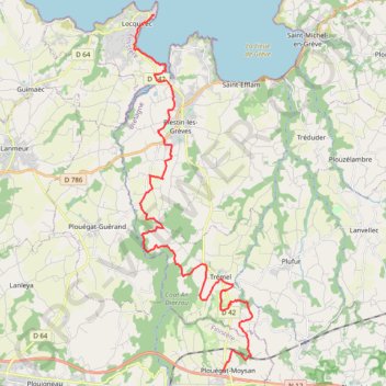 Itinéraire Tour du Trégor morlaisien GR380 - GR34D: Plouégat Moysan - Locquirec, distance, dénivelé, altitude, carte, profil, trace GPS