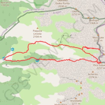 Itinéraire Petretxema y Sobarcal desde Linza, distance, dénivelé, altitude, carte, profil, trace GPS