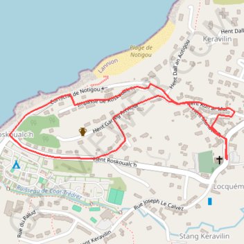 Itinéraire Petite boucle dans les rues de Locquémeau, distance, dénivelé, altitude, carte, profil, trace GPS