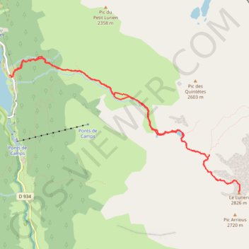 Itinéraire Pic Lurien, distance, dénivelé, altitude, carte, profil, trace GPS