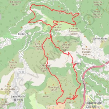 Itinéraire Trail de Gorbio, distance, dénivelé, altitude, carte, profil, trace GPS