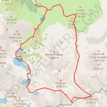 Itinéraire Pic d'Aulon depuis le lacet du Garet, distance, dénivelé, altitude, carte, profil, trace GPS