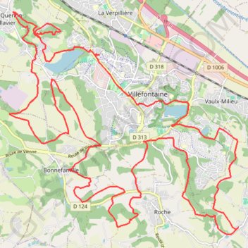 Itinéraire Boucle autour de Villefontaine, distance, dénivelé, altitude, carte, profil, trace GPS