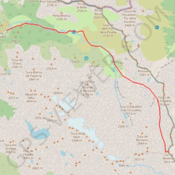 Itinéraire Tuca de Mulleres depuis Benasque, distance, dénivelé, altitude, carte, profil, trace GPS
