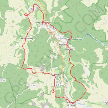 Itinéraire Aisey sur Seine, distance, dénivelé, altitude, carte, profil, trace GPS