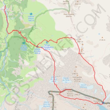 Itinéraire Astazou - couloir Swan, distance, dénivelé, altitude, carte, profil, trace GPS