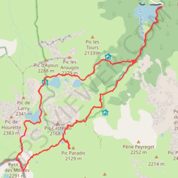 Itinéraire Tour des lacs d'Ayous par pics Paradis et Moines, distance, dénivelé, altitude, carte, profil, trace GPS