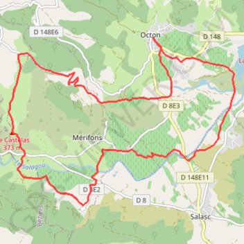 Itinéraire Octon - Mérifons - Malavieille - La Lieude, distance, dénivelé, altitude, carte, profil, trace GPS