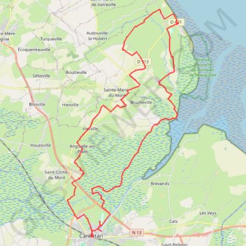 Itinéraire Boucle entre Carentan et Utah-Beach, distance, dénivelé, altitude, carte, profil, trace GPS