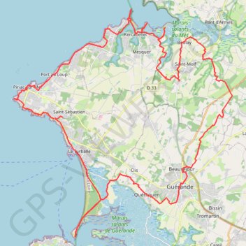 Itinéraire P1. Guérande Gr34Gr3, distance, dénivelé, altitude, carte, profil, trace GPS