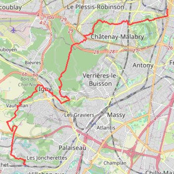 Itinéraire Palaiseau - Bourg la Reine, distance, dénivelé, altitude, carte, profil, trace GPS