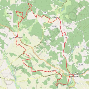 Itinéraire Rochebeaucourt et Argentine 34 kms, distance, dénivelé, altitude, carte, profil, trace GPS