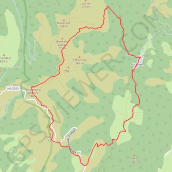Itinéraire -le village abandonné aritzakun, distance, dénivelé, altitude, carte, profil, trace GPS